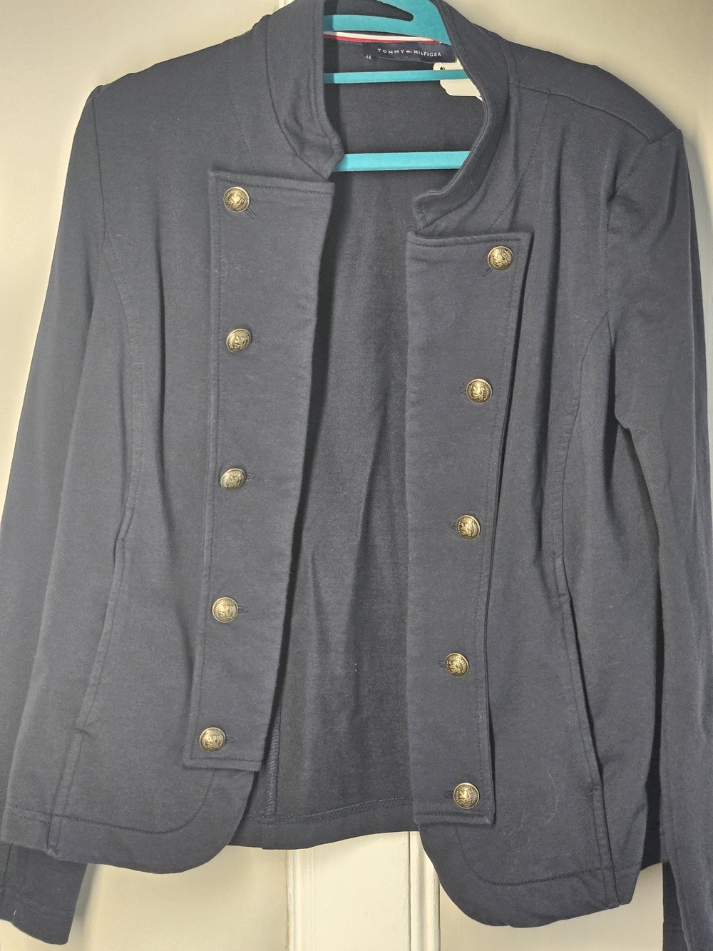 Tommy Hilfiger Navy Double-Breasted Military Blazer with Gold Buttons